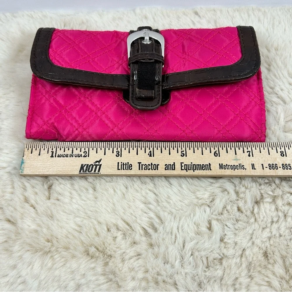 Pink‎ Quilted Clutch with Brown Trim